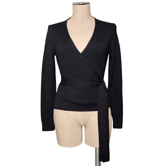 DIANE VON FURSTENBERG DVF Black Wrap Wool Blend Sweater S - Picture 1 of 2